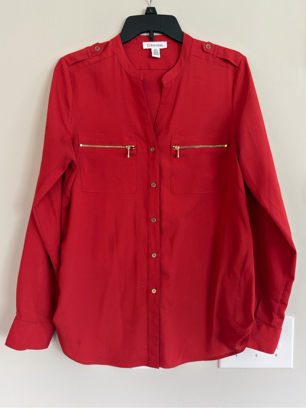 Calvin Klein Red Collared Button Blouse